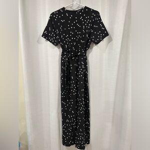 Nasty Gal Belted Polka Dot Jumpsuit, Black With White Dots, Size US 6